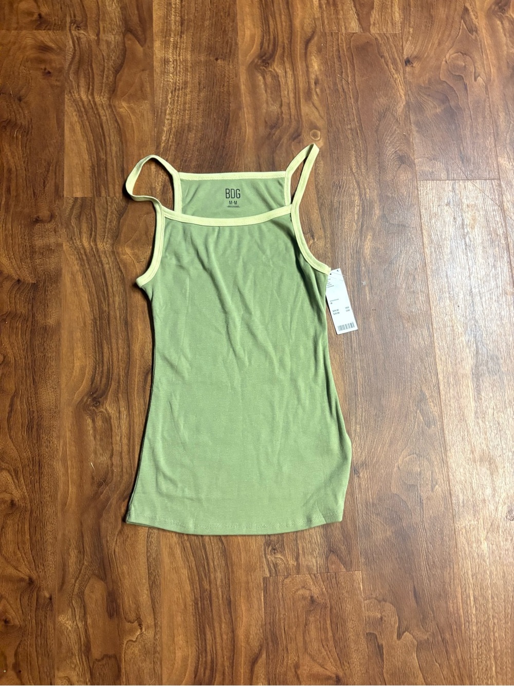 BDG Olive Tank with Cream Trim Slim-Strap Top